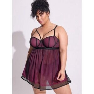 Torrid Curve Fishnet And Satin Binding Babydoll Lingerie Gown Plus Size 2 2X NEW